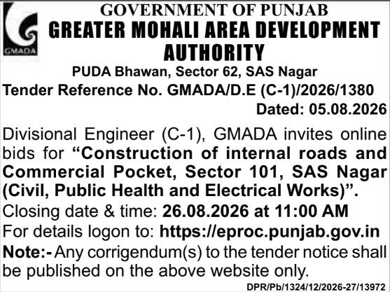 Notice Inviting Online Bids for Internal Roads Construction