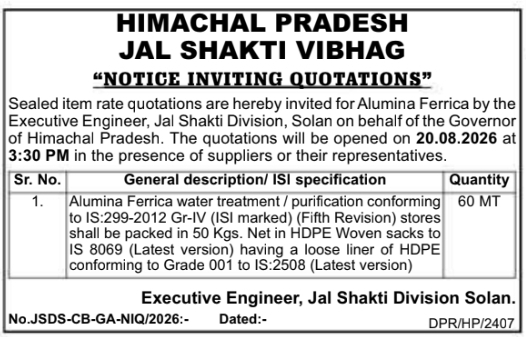 Notice Inviting Quotations for Alumina Ferrica