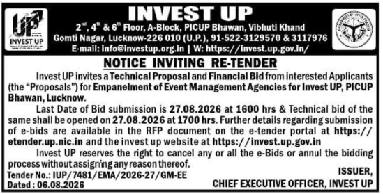Notice Inviting Re-Tender for Event Management Agencies