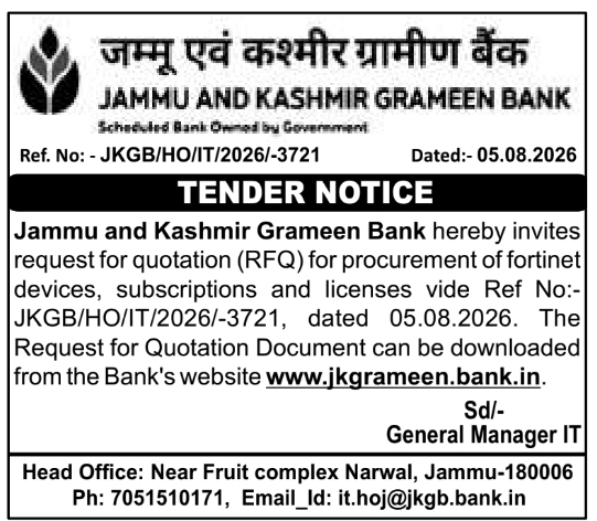 Notice Inviting Request for Quotation for Fortinet Procurement by JKGB