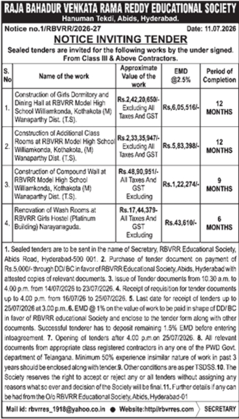 Notice Inviting Tender: Educational Institution Infrastructure & Renovation Works