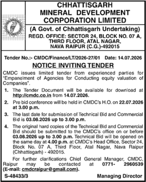 Notice Inviting Tender: Empanelment of Agencies for Company Equity Valuation