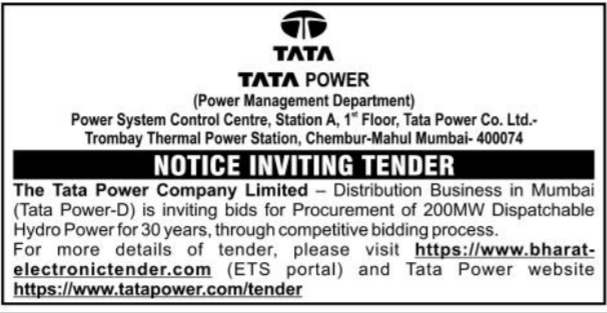 Notice Inviting Tender for Dispatchable Hydro Power Procurement