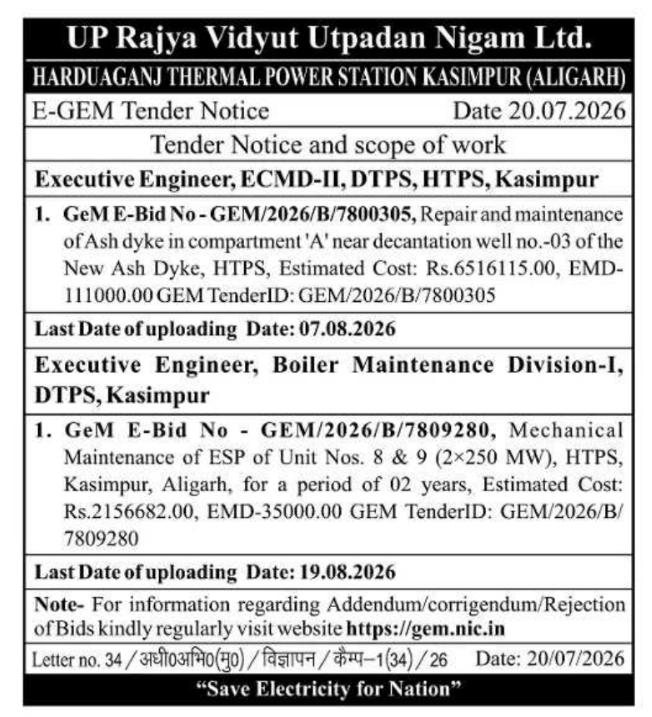 Notice Inviting Tender: Harduaganj Thermal Power Station Maintenance