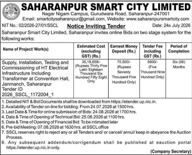 Notice Inviting Tender: HT Electrical Infrastructure Installation