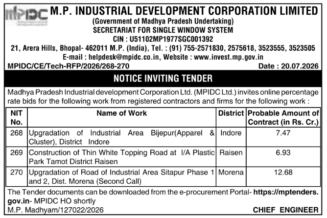 Notice Inviting Tender: Industrial Development Infrastructure Projects