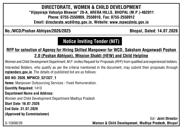 Notice Inviting Tender: MP WCD Skilled Manpower Hiring
