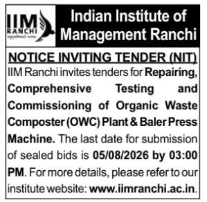 Notice Inviting Tender (NIT): Waste Composter & Baler Press Repairing