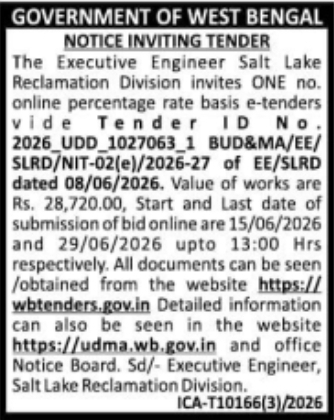 Notice Inviting Tender: Salt Lake Reclamation Division Works