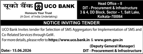 Notice Inviting Tender: SMS Aggregators Selection by UCO Bank