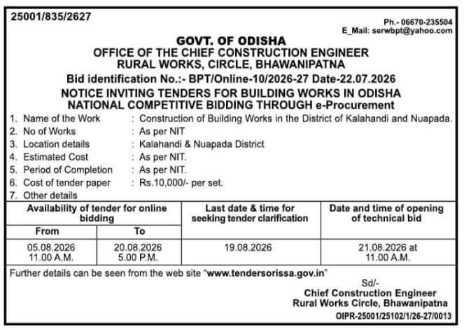 Notice Inviting Tenders for Rural Building Works