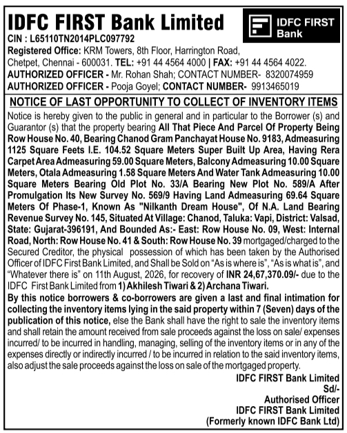 Notice of Last Opportunity to Collect Inventory Items