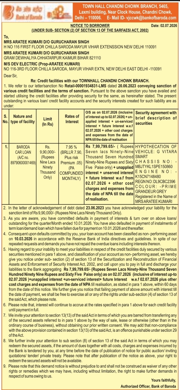Notice to Borrower: Demand for Outstanding Loan Dues Recovery