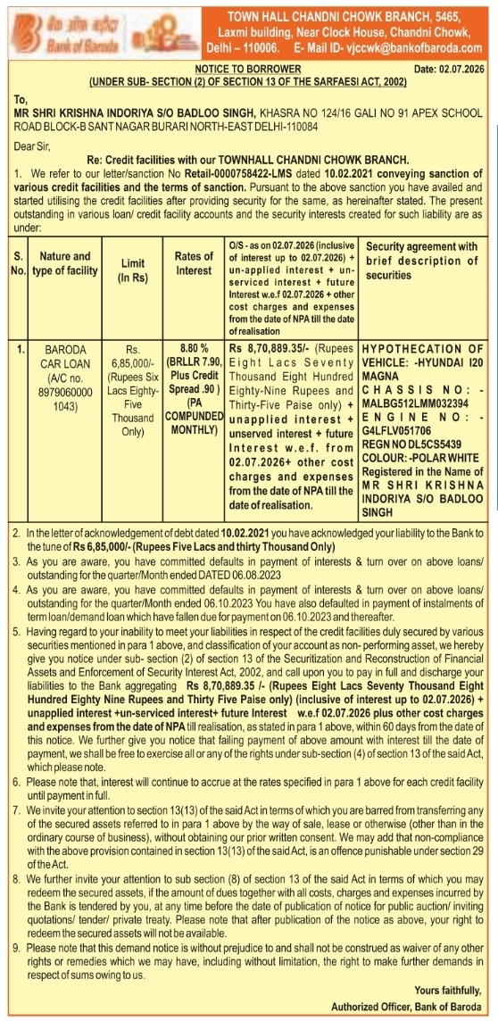 Notice to Borrower: Demand for Outstanding Loan Dues Recovery