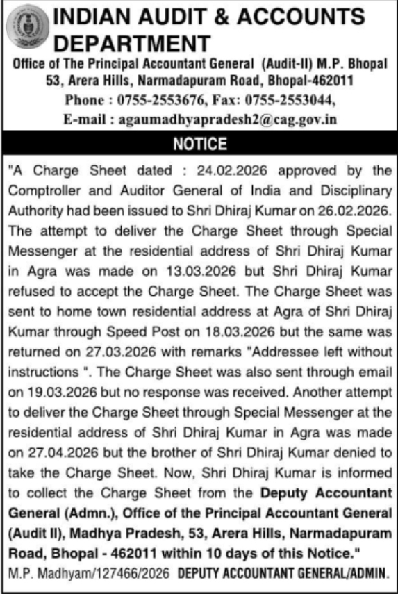 Notice to Collect Charge Sheet issued by Principal Accountant General