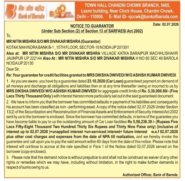 Notice to Guarantor: Demand for Outstanding Loan Dues Recovery