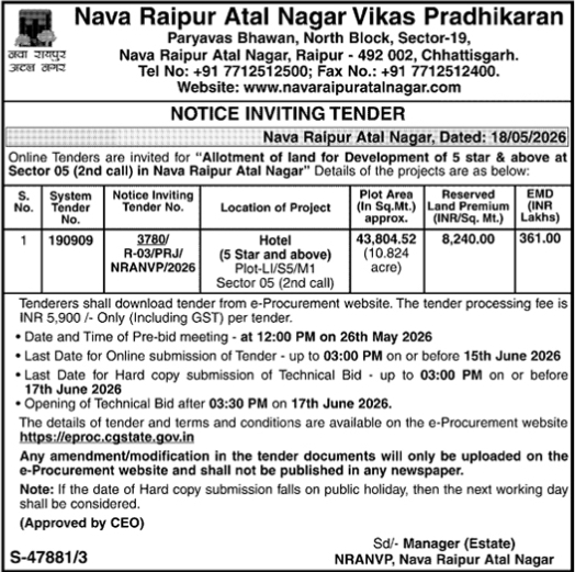 NRANVP 5-Star Hotel Land Allotment Tender