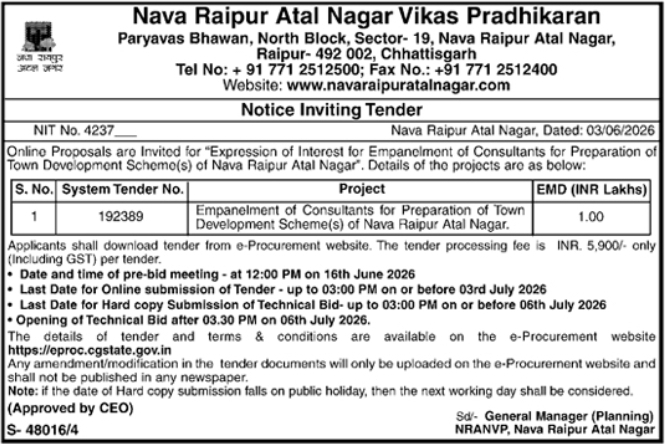NRANVP: Town Development Consultancy E-Tender 2026