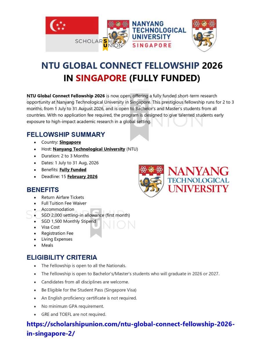 NTU Global Connect Fellowship 2026 in Singapore