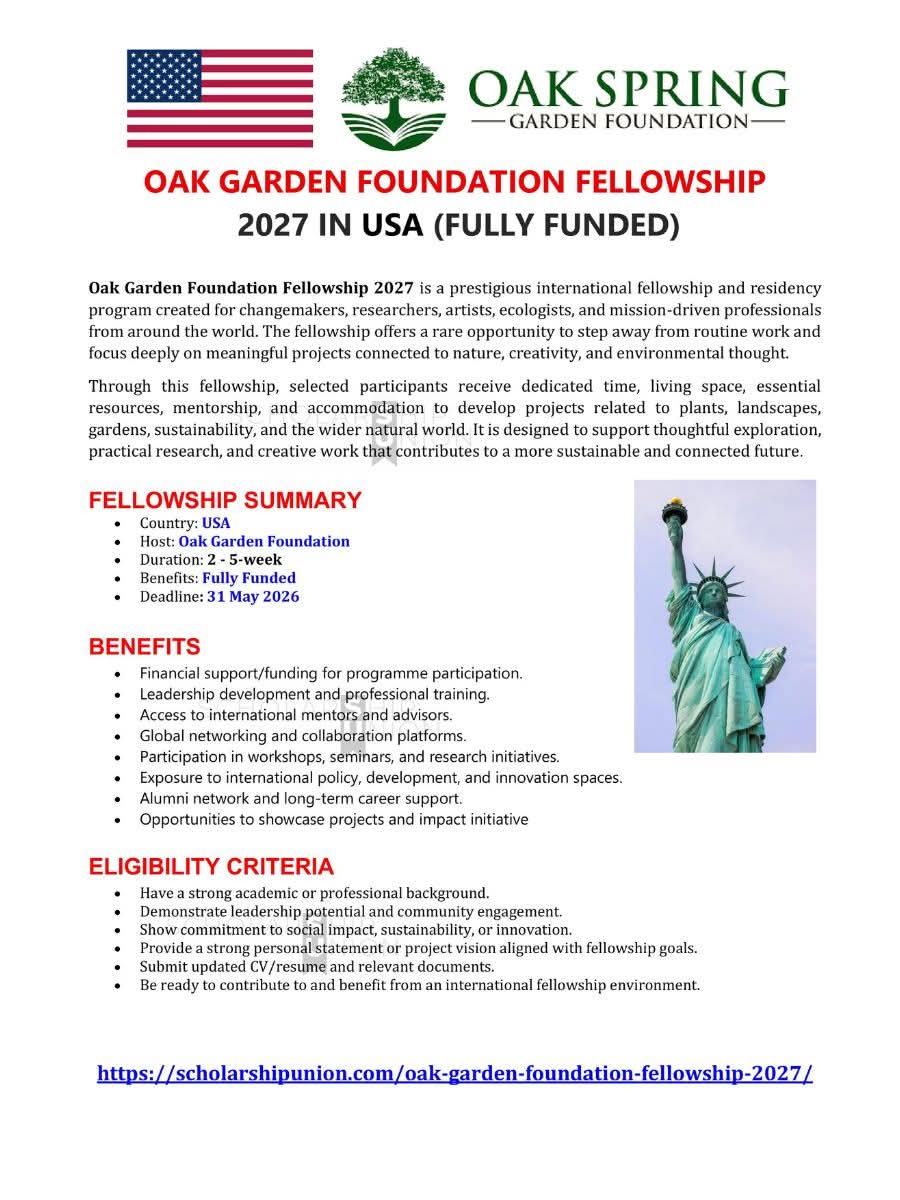 Oak Garden Foundation Fellowship 2027 in USA