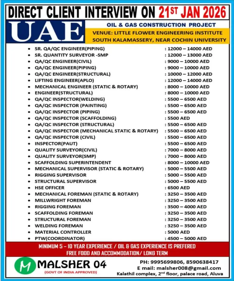 OIL & GAS CONSTRUCTION - JOBS IN UAE