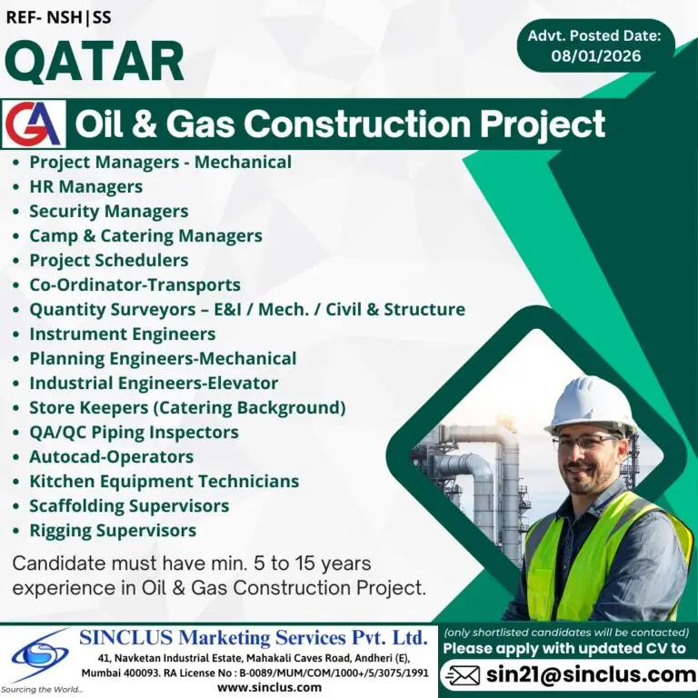 OIL & GAS CONSTRUCTION PROJECT - JOBS IN QATAR