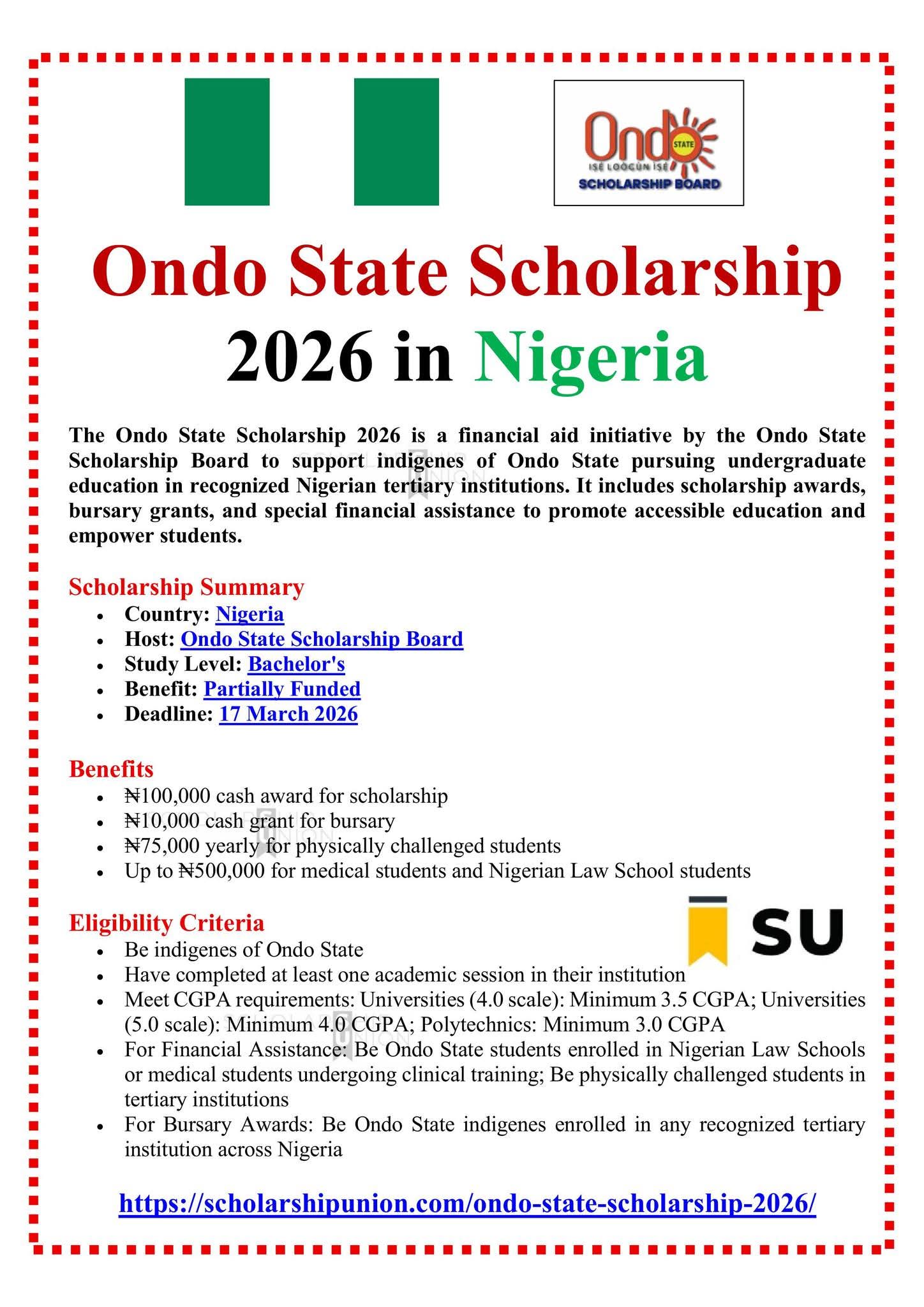 Ondo State Scholarship 2026 in Nigeria