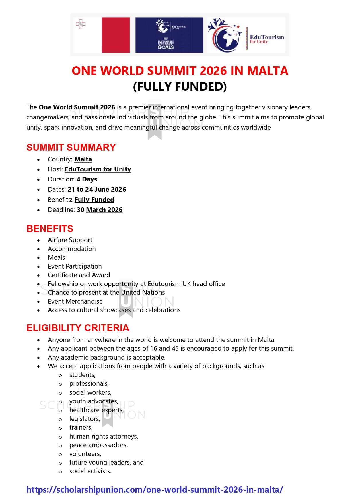 One World Summit 2026 In Malta