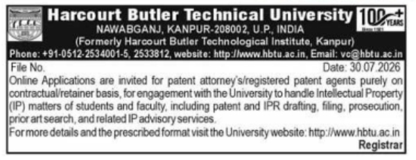 Online Application Notice for Patent Attorneys and Agents by HBTU