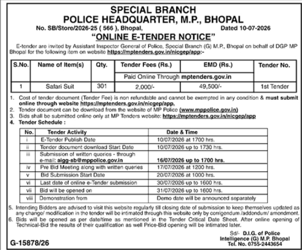Online E-Tender Notice: Safari Suits Bulk Supply Procurement