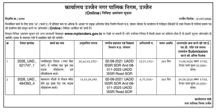 Online Notice Inviting Tender: Road Widening and Beautification Works