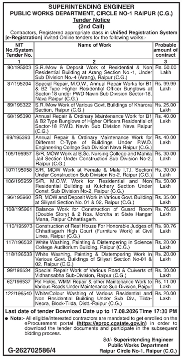 Online Tender Notice for Civil Maintenance and Repair Works
