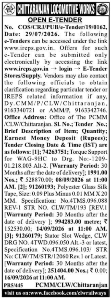 Open E-Tender for Locomotive Components and Supplies