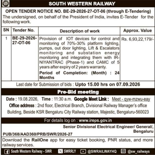 Open E-Tender for Substation IoT Device Installation by SWR Bengaluru