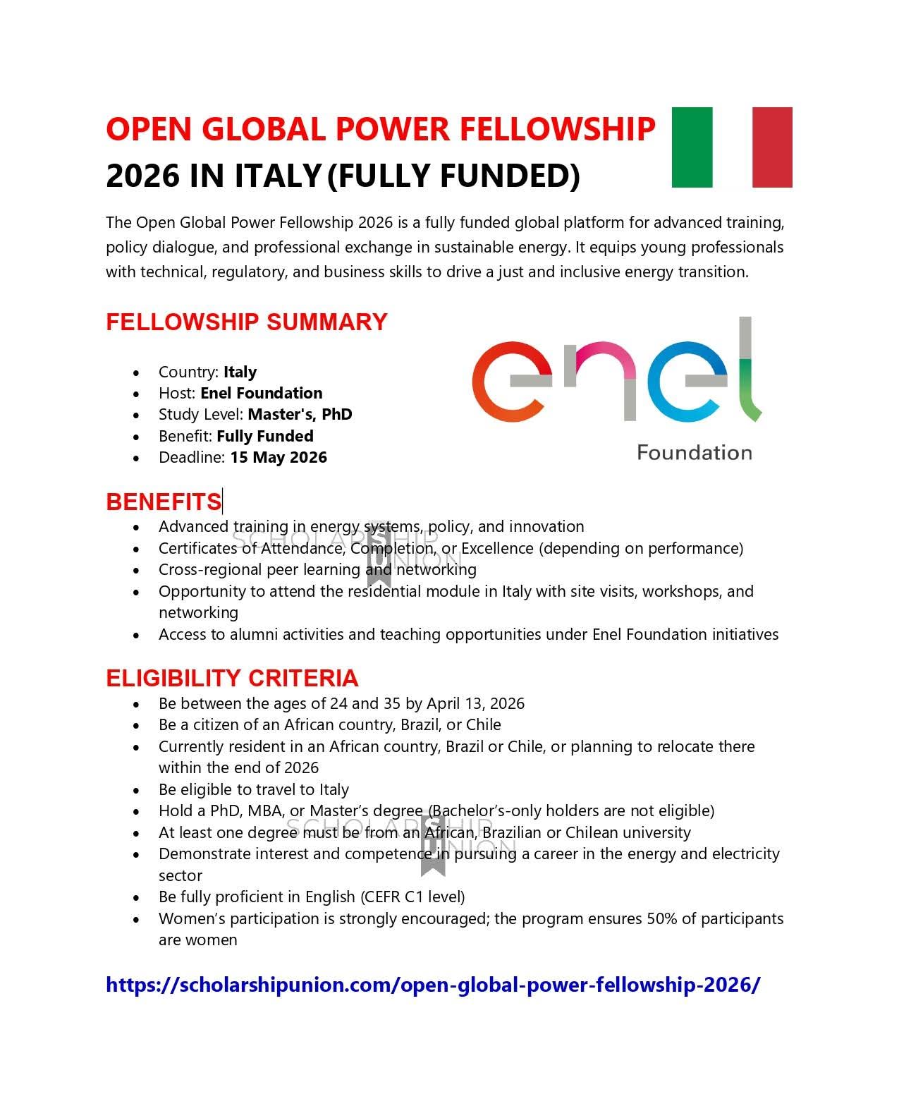 Open Global Power Fellowship 2026 in Italy