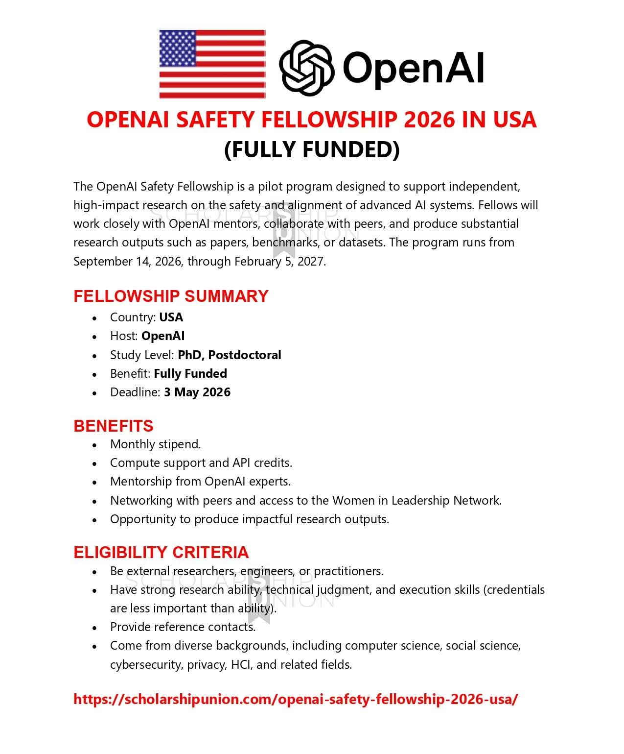 OpenAI Safety Fellowship 2026 in USA