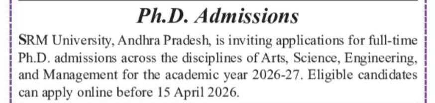 Ph.D. Admissions at SRM University, Andhra Pradesh (2026-27)