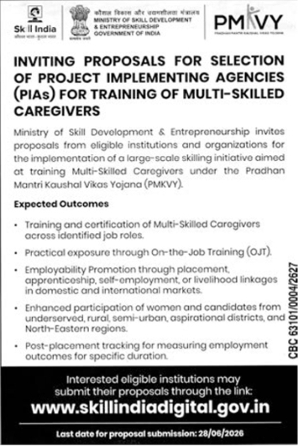 PIA Proposals Invited: Multi-Skilled Caregiver Training Under PMKVY