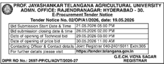 PJTSAU E-Procurement Tender Notice