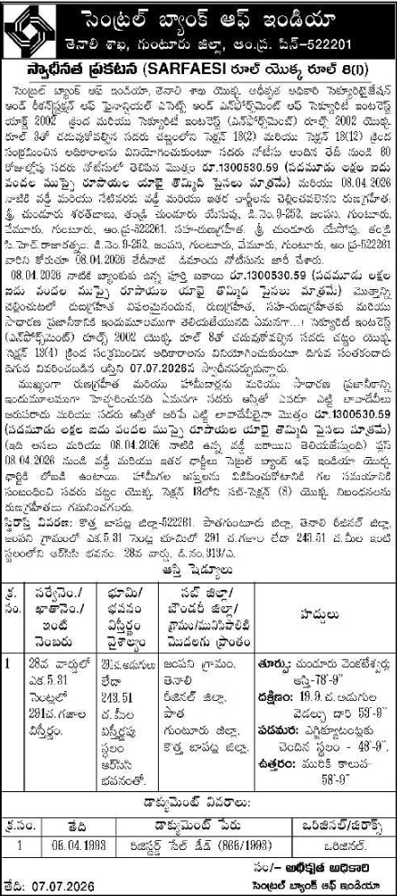 Possession Notice: Central Bank of India Property Seizure