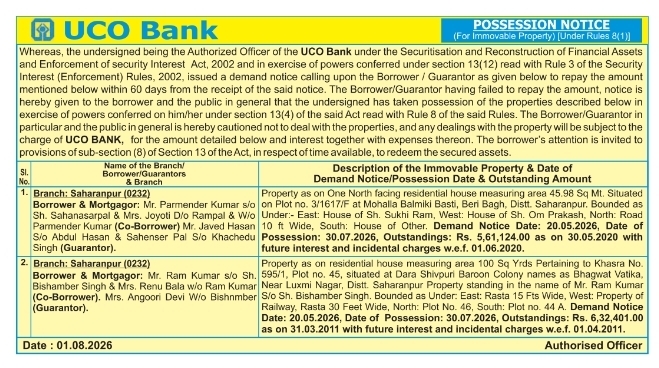Possession Notice for Immovable Property
