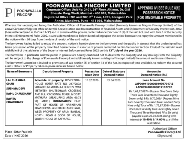 Possession Notice: Immovable Property (Real Estate)