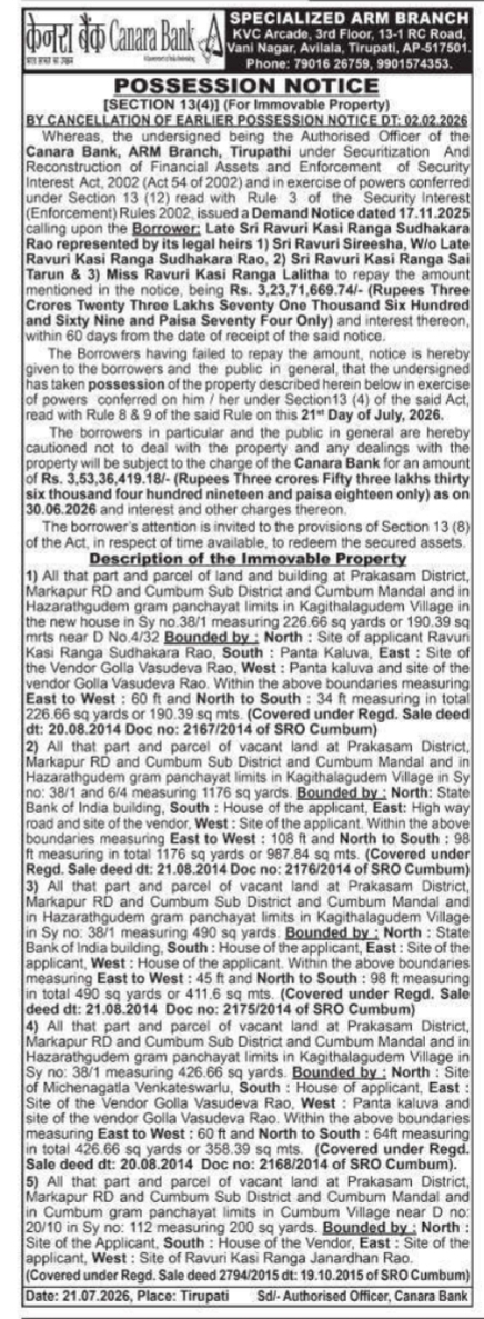 Possession Notice: Immovable Property