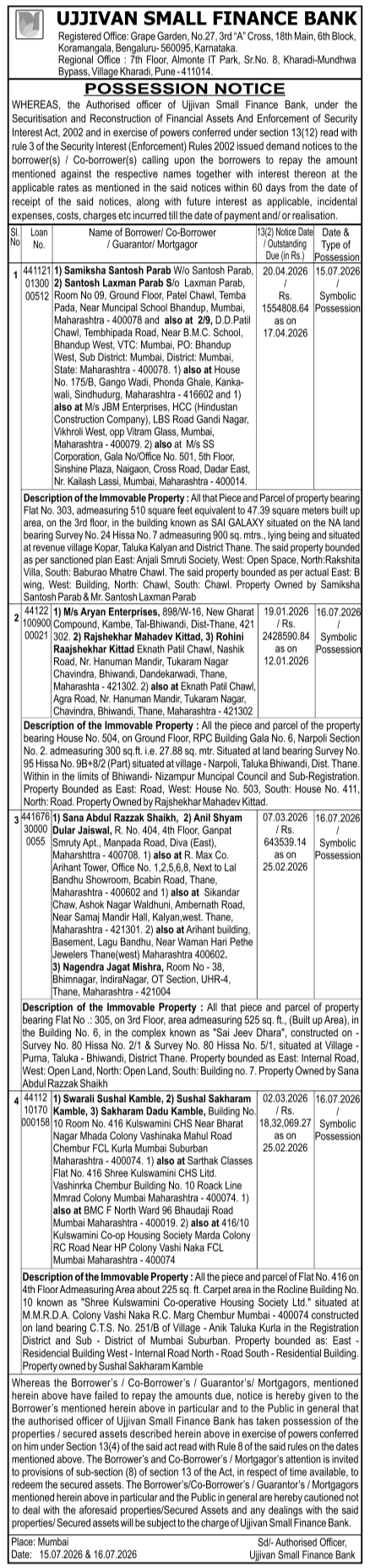Possession Notice: Loan Default & Asset Seizure