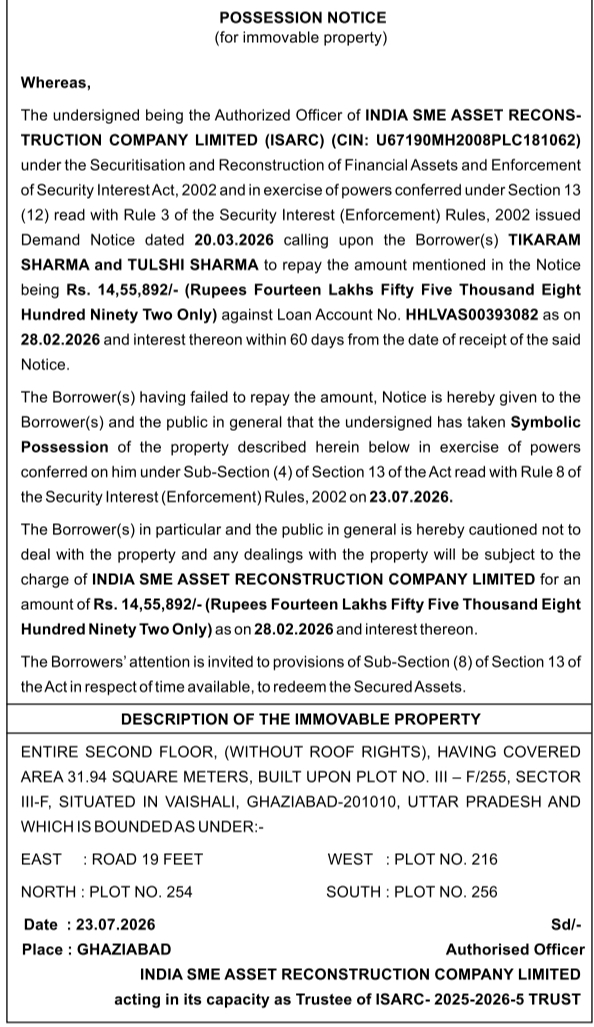 Possession Notice of Immovable Property by ISARC