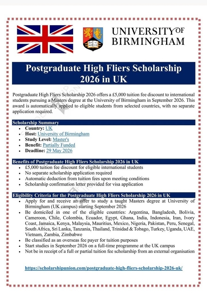 Postgraduate High Fliers Scholarship 2026 in UK