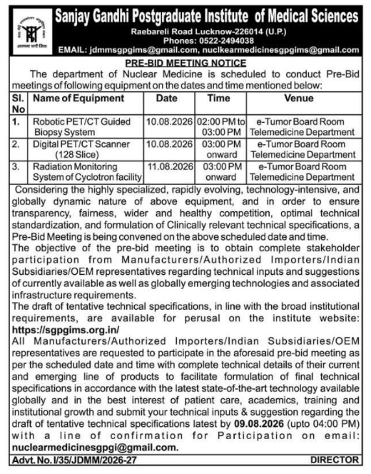 Pre-Bid Meeting Notice for Specialized Nuclear Medicine Equipment