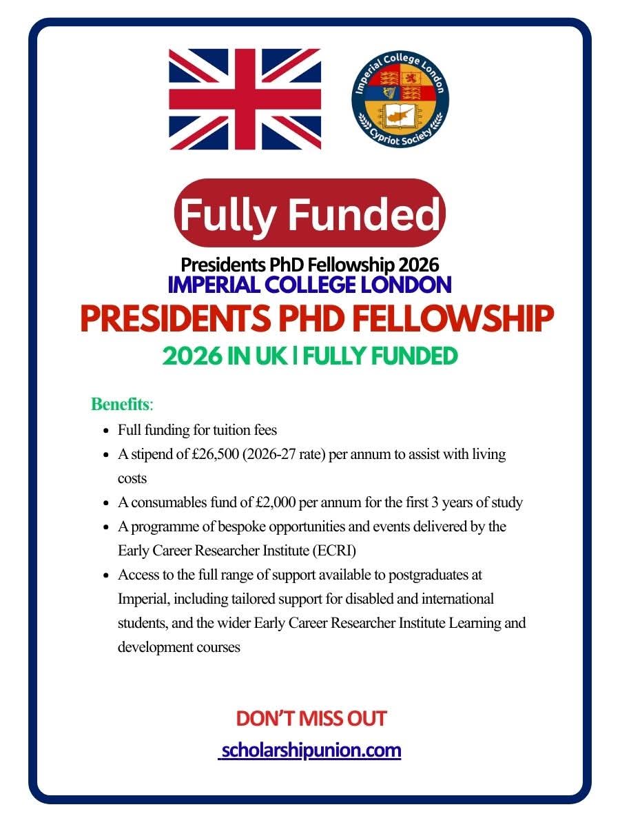 President’s PhD Fellowship 2026 in UK