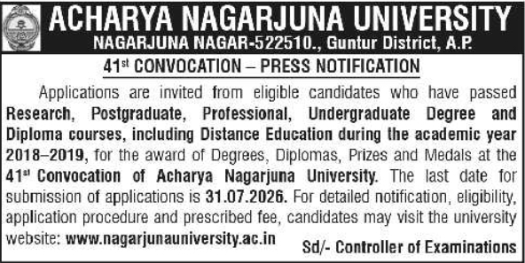 Press Notification: Acharya Nagarjuna University 41st Convocation