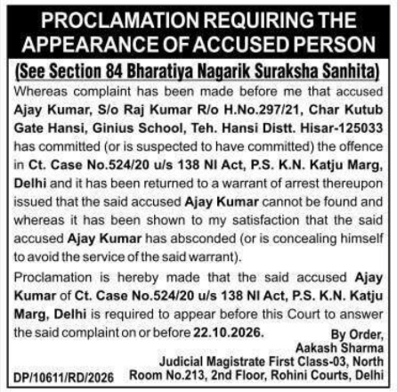 Proclamation Requiring the Appearance of an Accused Absconding Person